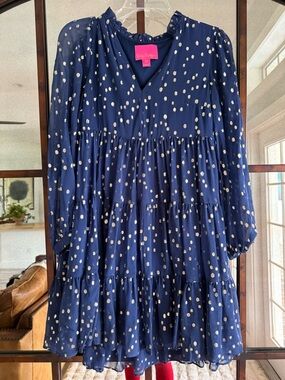Lilly Pulitzer Navy Blue Dress with Gold Polka Dot Accents